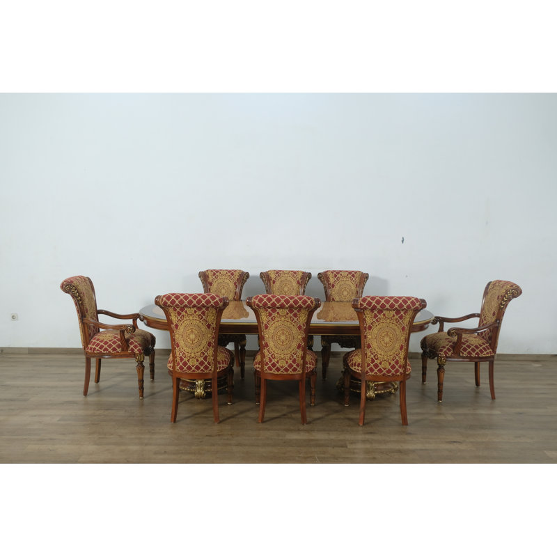 11 Piece Veronica Dining Set With Black Gold Chair, Red/Gold