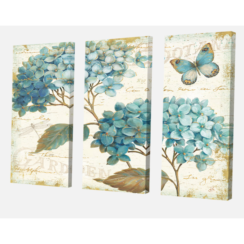 «Farmhouse Butterfly Blue Garden I», 3 pièces, H 32 po x l 48 po x P 1 po