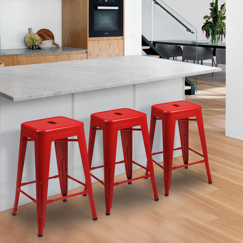 Kery Metal Bar Stools Backless Counter Height Barstools For Indoor Outdoor, Black, Counter  Stool (24.5" Seat Height)