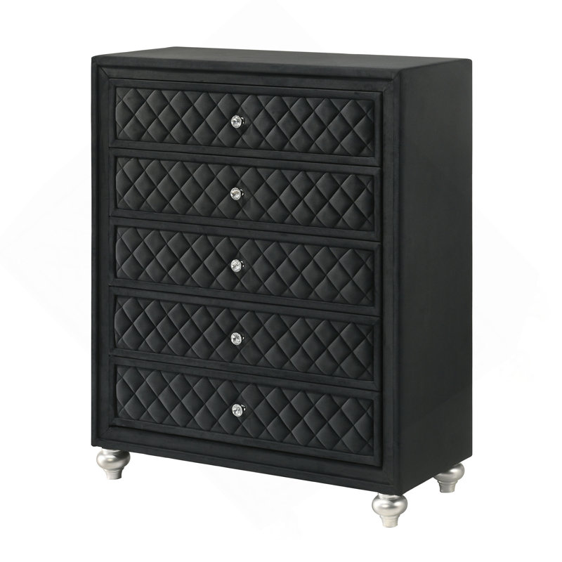 black dresser with diamond knobs Ambrosia Transitional 56-inch Wide 9-Drawer Fabric Tufted by Furniture of America 9 drawers 1pc Traditional Velvet Tufted Dresser&Chest