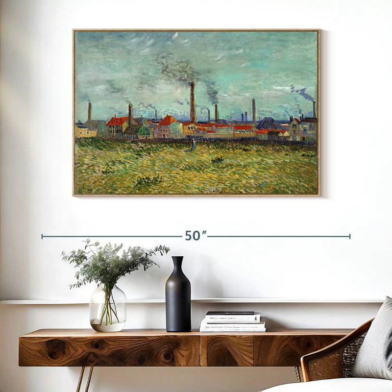 Usines à Clichy, 40 po x 27 po, Cadre flottant en bois naturel
