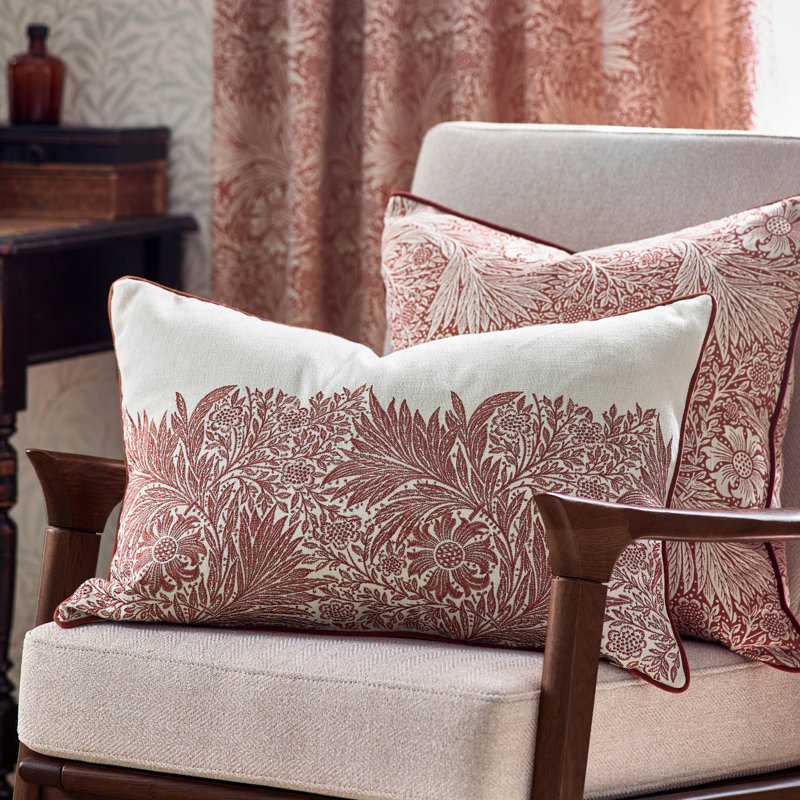Marigold Floral Rectangular Throw Pillow Cover, Red
