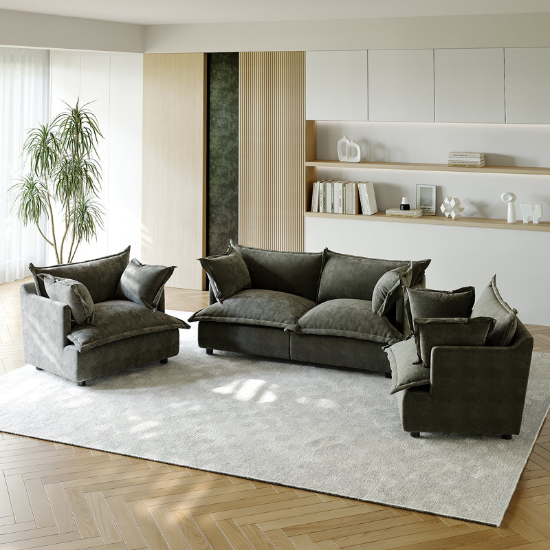 4 - Piece Upholstered Modular Chenille Sectional Sofa Set – Plush Cloud Cushion Lounge Furniture, Customizable Layout for Cozy Living Rooms