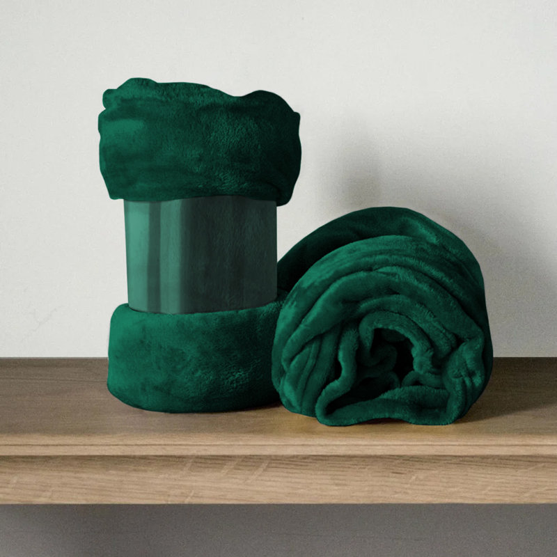 Climax Super Soft Reversible Mink Faux Plush Fur Fleece Blanket Throw, Emerald, Super King (6')