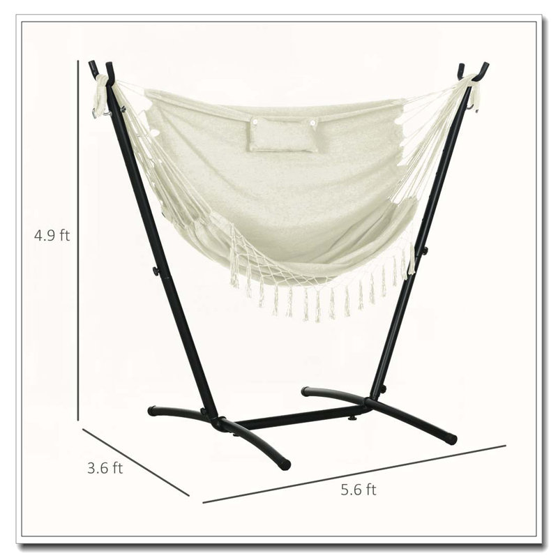 Chaise hamac 2 personnes avec coussin moelleux, Blanc, Noir