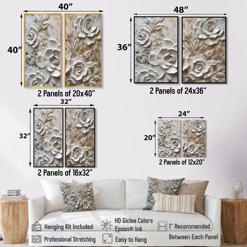 Roses blanches en fleurs - impressions florales sur toile, H 40 po x l 40 po, Reproduction encadrée sans passe-partout, Blanc