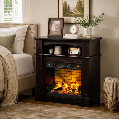 32 Inch Electric Fireplace with Mantel, Freestanding Heater with LED Log Flame, Shelf and Remote Control, 700W/1400W, Brown Finish