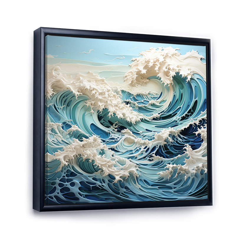 Blue Kinetic Waves I - Art cinétique, impression sur toile encadrée, Cadre flottant noir, H 24 po x l 24 po x P 1 po