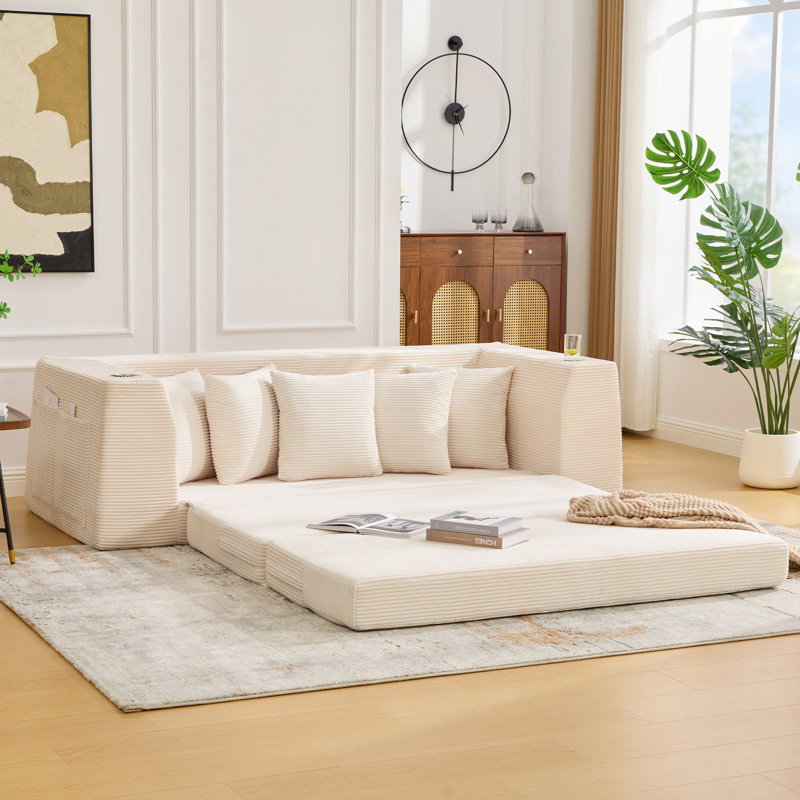 [NEW ARRIVED] [VIDEO PROVIDED]82.25" Convertible Sofa Bed, Beige