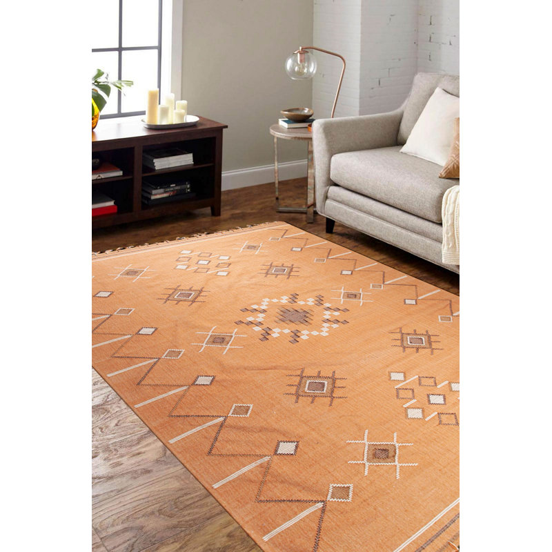 Coral Flat Weave Wool Diamond Starburst Geometric Modern Contemporary Carpet Rug, 7'9 x 9'9