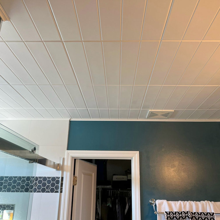 A La Maison Ceilings Bead Board Plain White 1.6 ft. x 1.6 ft. Decorative Foam Glue Up Ceiling Tile (259.2 Sq. ft./Case)