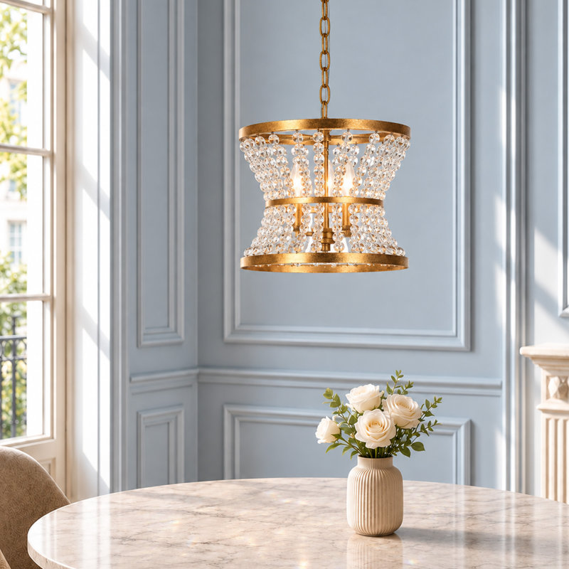 Eadric 3 - Light Unique Drum Chandelier with Beaded Accents