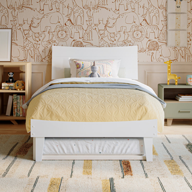 Phoenix Wood Platform Bed with Trundle, Twin, White