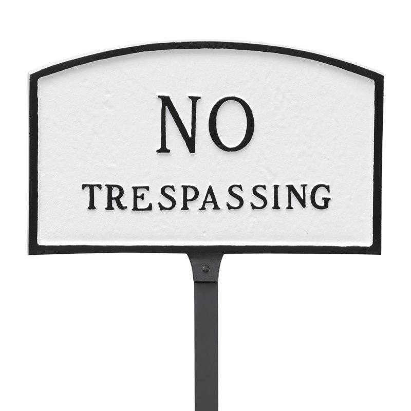 Panneau de jardin «No Trespassing», Blanc / Noir, H 5,5 po x l 9 po x P 0,25 po