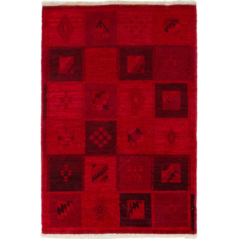 Tapis unique en laine noué à la main style transitionnel des années 2010 de 4 pi 2 po x 6 pi 1 po rouge / noir Denn