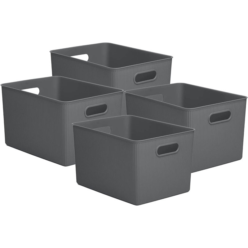 Panier en plastique nervuré, 4, gris