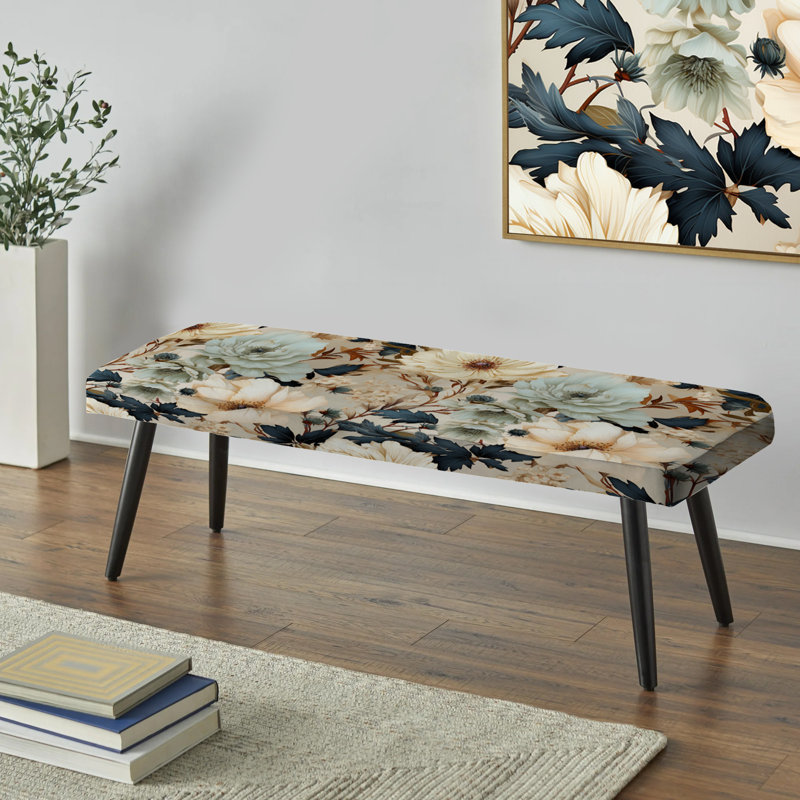 Banc rembourré floral noir, Automne bohème chic coquelicot