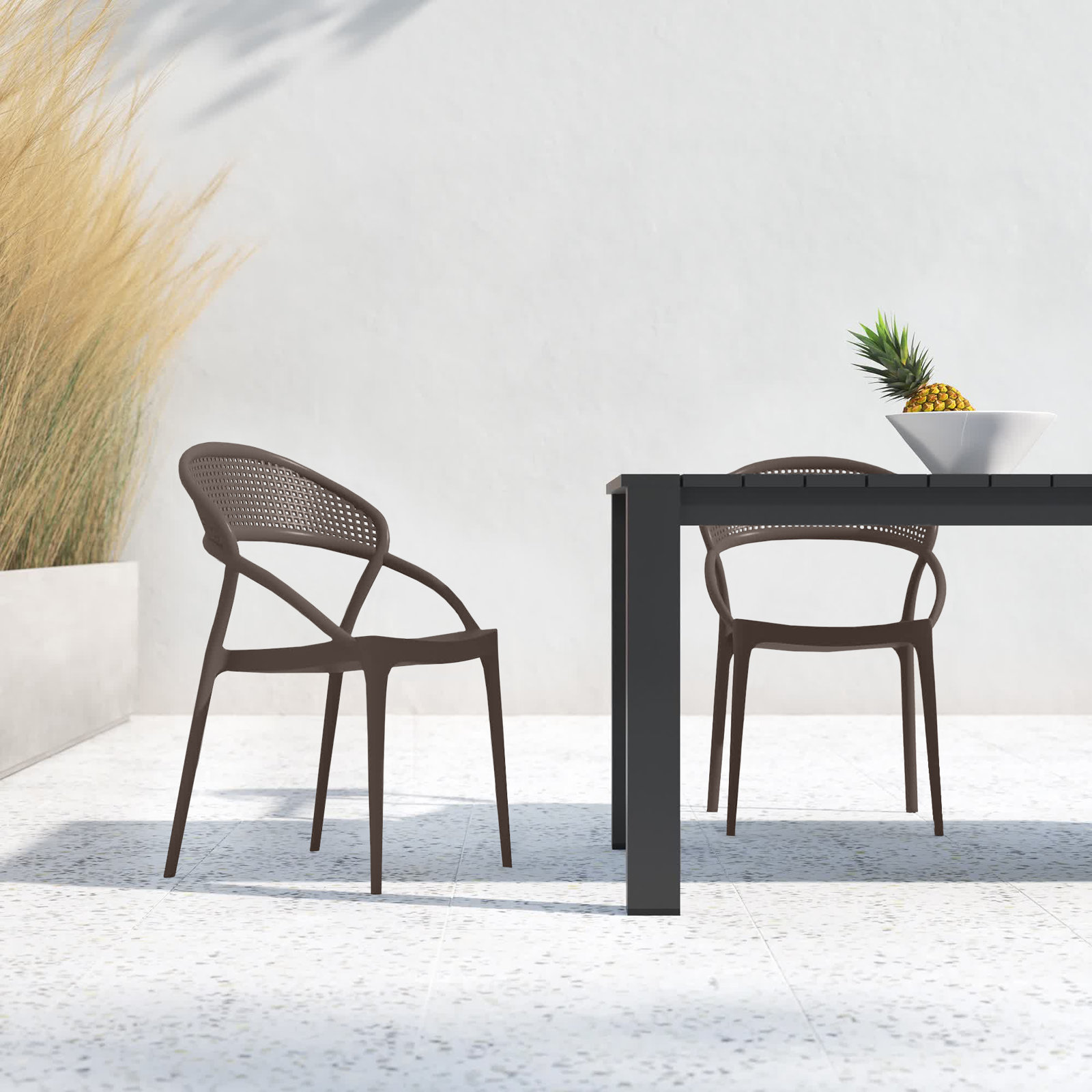 Farrah Stackable Patio Armchair, Brown