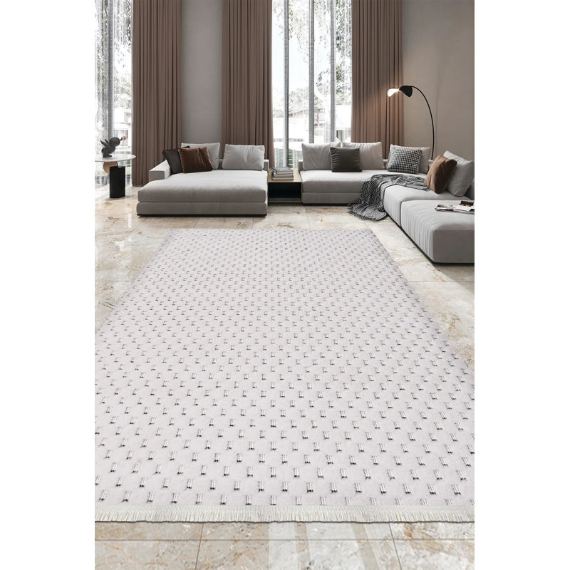 Tapis moderne en polyester crème Lucida résistant aux taches et facile à nettoyer, 5 pi x 7,5 pi