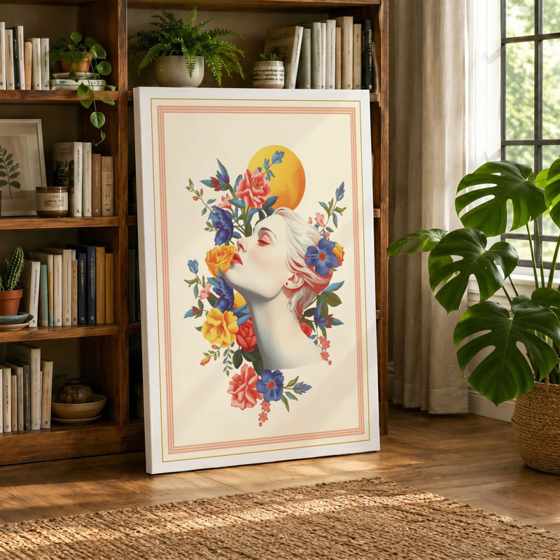Woman in Bloom Botanical 1 Piece Wrapped Canvas Wall Art, 36x24 - 91.4 x 61.0 cm, Sage Border