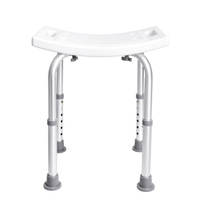 Adjustable Shower Bench With Non - Slip Feature, 350 Lbs Support, 6 Height Settings, Built In Handles, For Or Tub, Silver + White Chair Stable Structure, Foot Pads, Load, Inside Aluminium Alloy