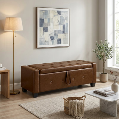 48" W Tufted Freestanding Ottoman Bench with Storage and Faux Leather Upholstery