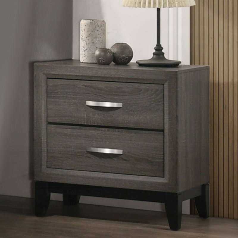 Table de chevet transitionnelle 2 tiroirs gris