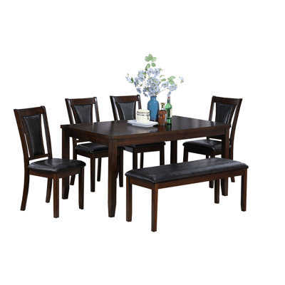 6 tables de salle à manger avec sièges rembourrés - noyer / noir, table rectangulaire, 4 chaises rembourrées