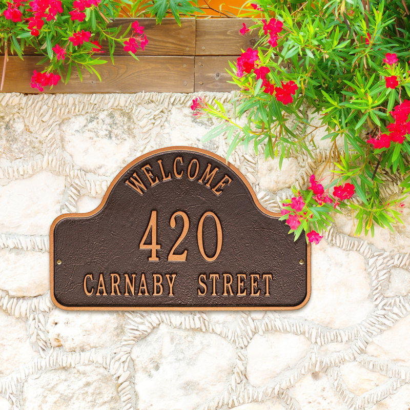 Plaque d'adresse murale Lexy Welcome 2 Line, Cuivre antique, Oui