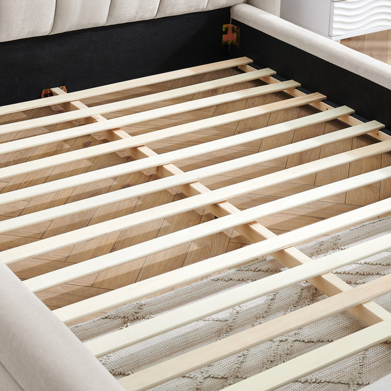 Queen Size Upholstered Bed Frame, Beige