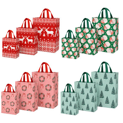 12 Pack Holiday Gift Bags with Handles - Winter Seasonal