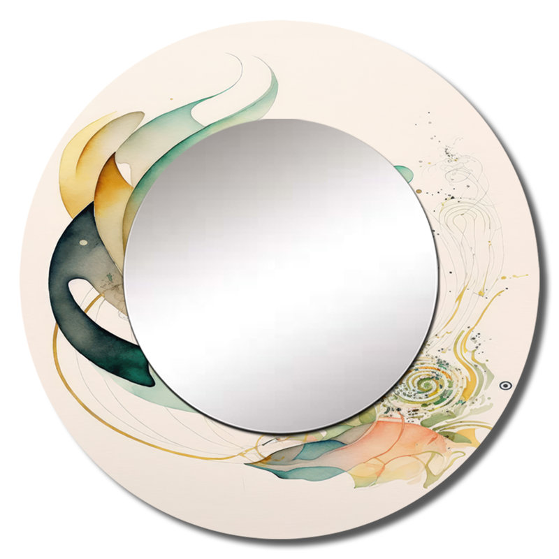 Philipp Green Abstract Swirl - Abstract Spirals Unique Mirror, Modern Large Round Wall Mirror, Printed Metal Art, 29" x 29"