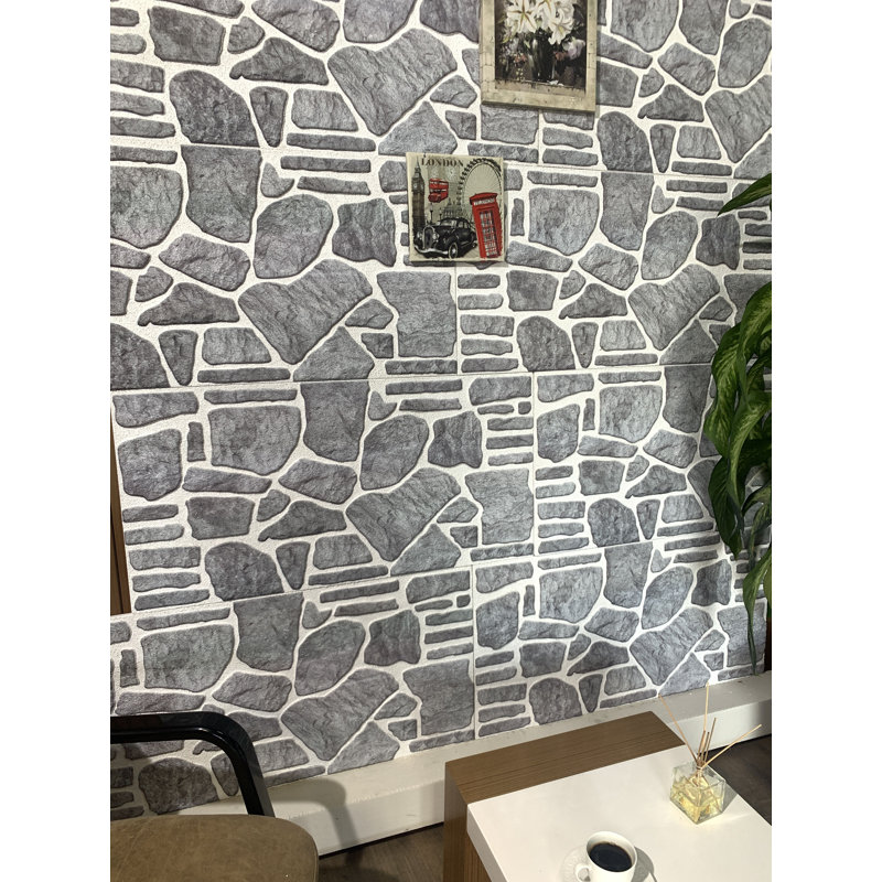 Panneaux muraux 3D 19,7 po x 39,4 po Falkirk Uffcott II (paquet de 5), Gris bleuté, blanc