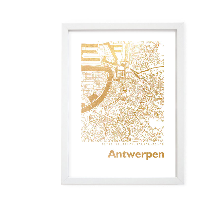 Antwerp Map - Single Picture Frame Print, 42.5cm H x 32.5cm W x 3.5cm D