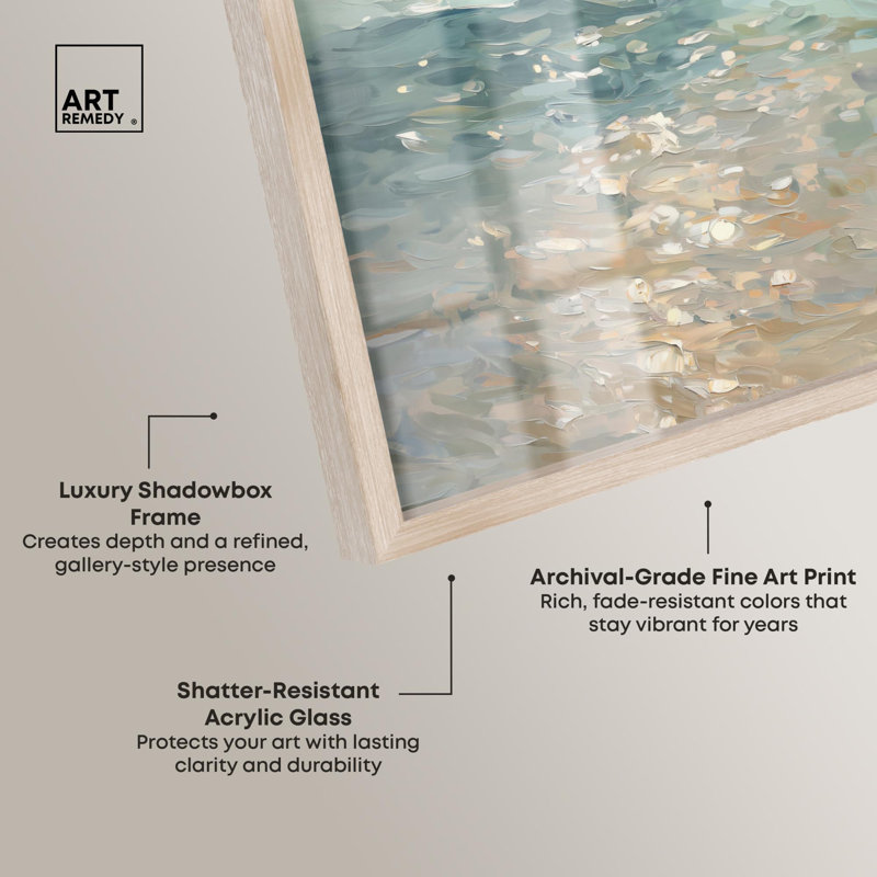 «Sea Sunset Coastal Decor Shadowbox» par Art Remedy, H 21 po x l 17 po, Crème