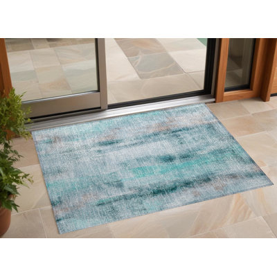 2' X 3' Teal Washable Non Skid Indoor Outdoor Area Rug