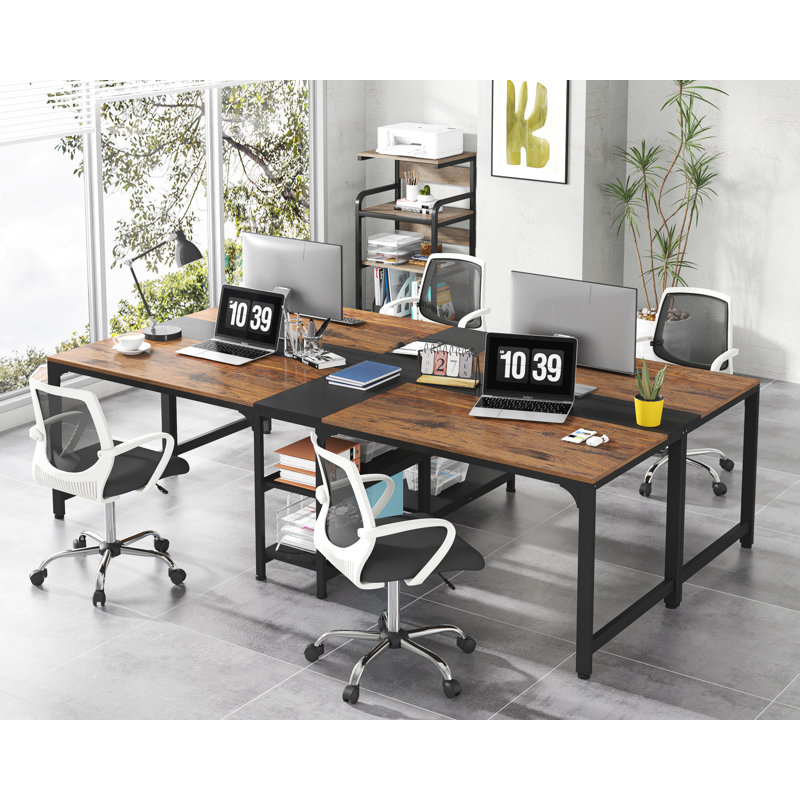 Zina 90.55'' W Rectangle Double Computer Desk, Black/Brown