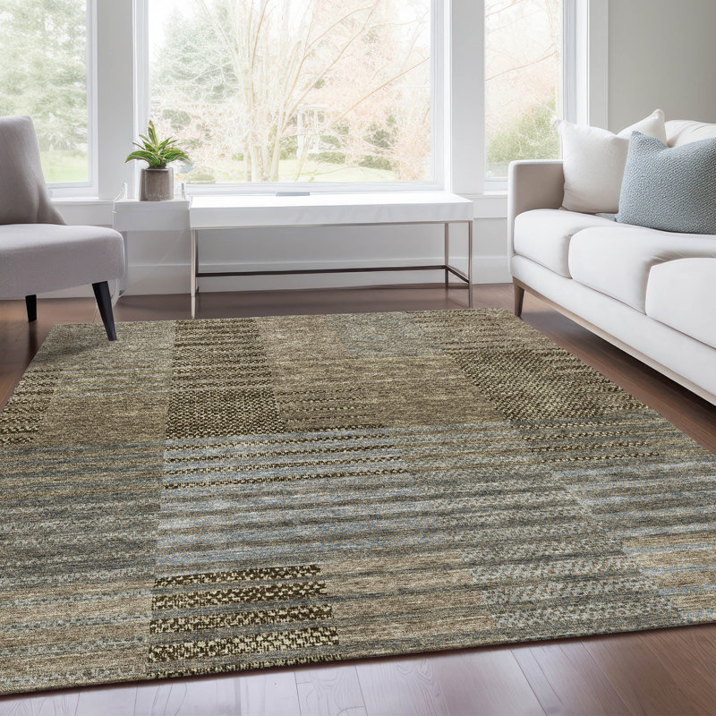 Tapis taupe Prisco lavable à la machine de qualité supérieure, Rectangle 9 pi x 12 pi