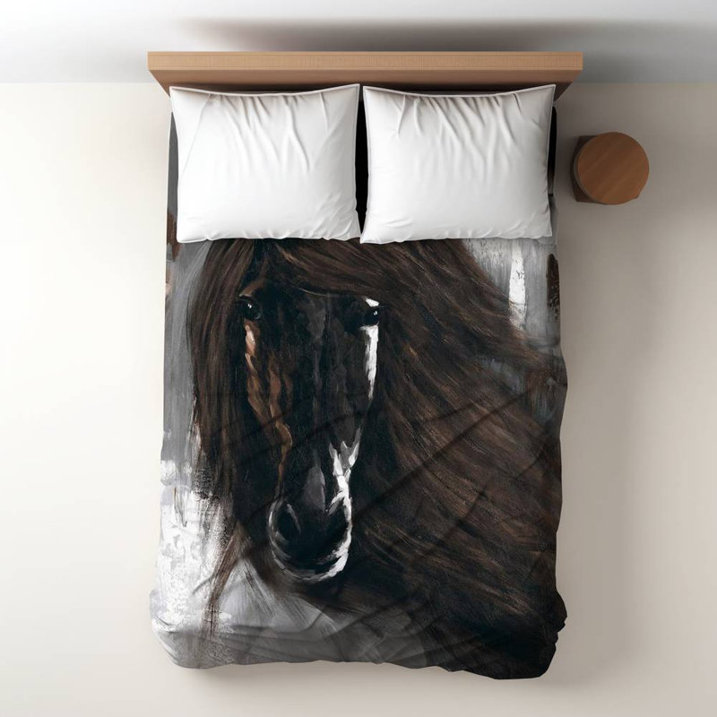 Polyester Sateen Duvet Cover, Twin Duvet, Brown Dark Brown Horse