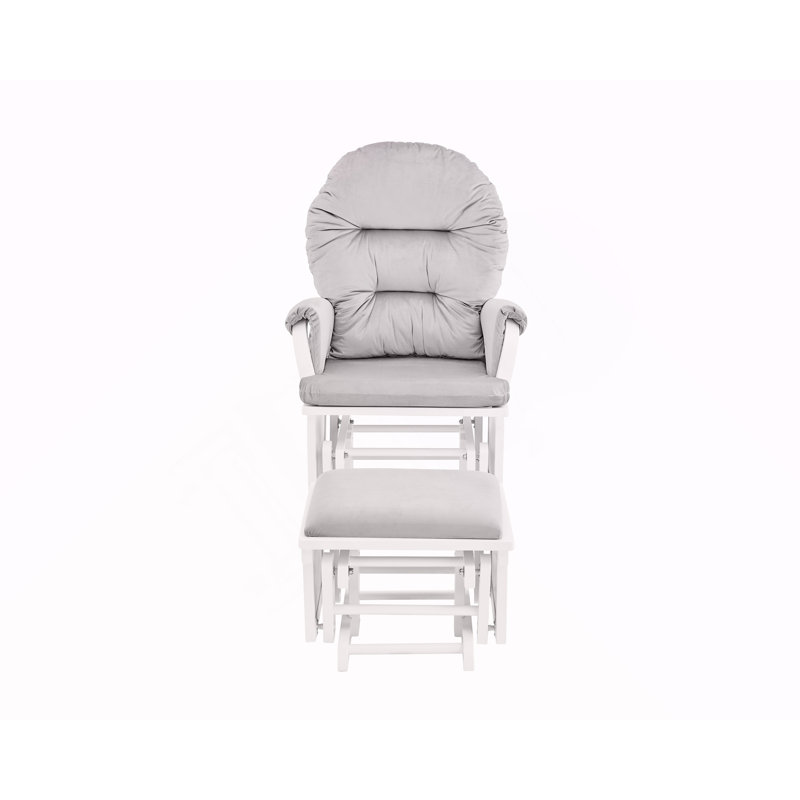 Fauteuil coulissant et repose-pieds Madison en bois blanc et tissu gris, Blanc