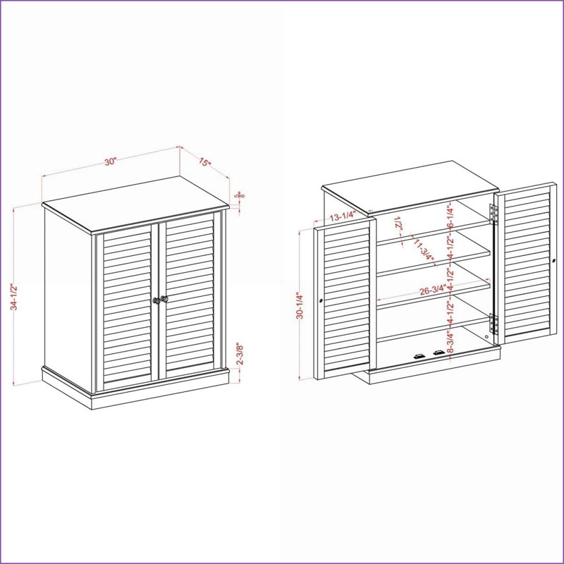 Armoires à chaussures avec tablettes réglables Portes à persiennes, espresso | L 30 po x P 15 po x H 34,5 po | Bois massif | Chambre