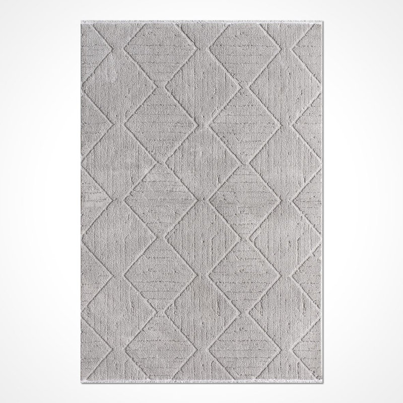 Tapis gris moderne / géométrique antidérapant lavable à la machine, Rectangle de 2 pi 7 po x 5 pi