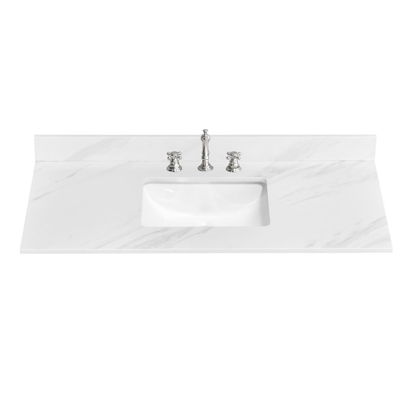 Comptoir de vanité en pierre reconstituée de 48 pouces et céramique blanche (base de meuble-lavabo non incluse)
