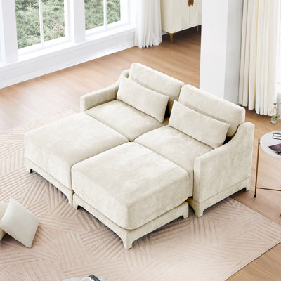 Canapé deux places en tissu de chenille avec 2 repose-pieds et 2 coussins lombaires