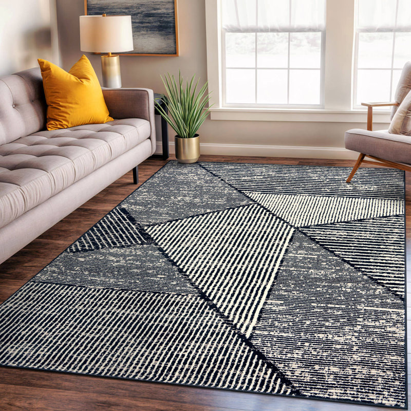 Tapis contemporain délavé à motif géométrique, Rectangle 5 pi x 7 pi