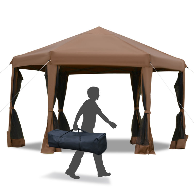 13' X 11' Hexagonal Pop Up Gazebo, Heavy Duty Outdoor Canopy Tent With 6 Mesh Sidewall Netting, 3-Level Adjustable Height And Strong Steel Frame