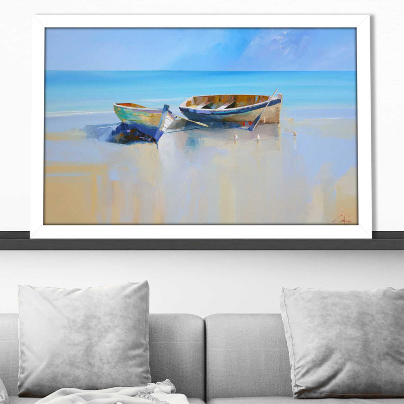 Après-midi goélands par - Peinture, Cadre blanc, H 21,5 po x l 27,5 po x P 0,75 po