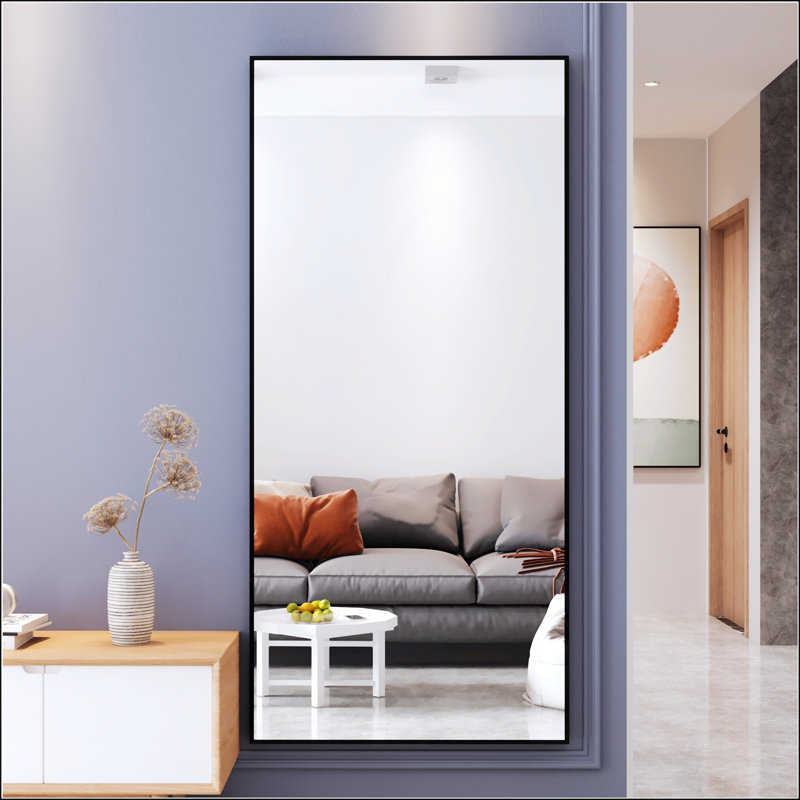 Miroir pleine grandeur trempé de 59 po x 16 po avec support, 71 po x 32 po, Noir, noir, noir, noir