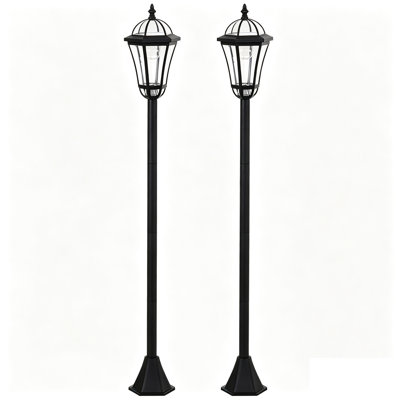 129cm Black Solar Outdoor Post Lights, 2 Pack Vintage Garden Lamp, Waterproof Pathway Lighting for Patio, Lawn & Driveway
