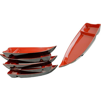 Ebros traditionnel japonais cuisine art mélamine rouge bateau de sushi assiette plat de service 10 "long valeur paquet de qualité restaurant omakase sashimi plat de service d'accueil de présentation de bateaux (8)